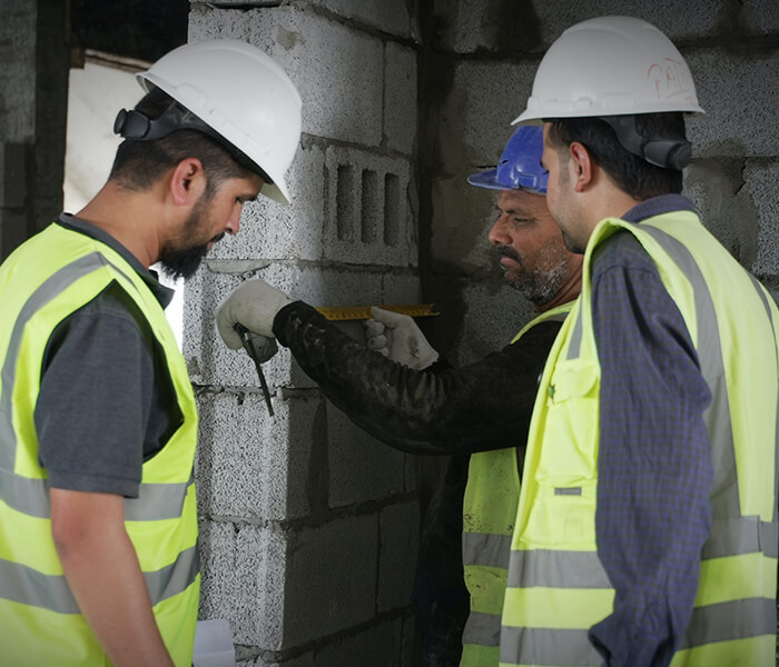 Construction workers planning